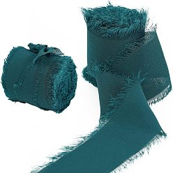 Teal 5M Polyester Chiffon Ribbon, Raw Edged Ribbon for DIY Jewelry Bowknot Making, Gift Wrapping, Teal, 1-5/8 inch(40mm), about 5.47 Yards(5m)/Roll