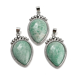 Amazonite Natural Amazonite Pendants, Carrot Charms with Rack Plating Platinum Tone Brass Findings, Lead Free & Cadmium Free, 36.5x22.5x7~7.5mm, Hole: 4x6.5mm