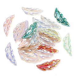 Mixed Color UV Plating Iridescent Acrylic Pendants, Leaf, Mixed Color, 40x14x5mm, Hole: 1.4mm