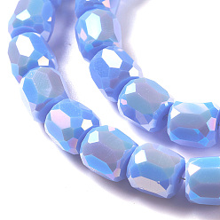 Cornflower Blue Electroplate Opaque Glass Beads, Faceted Barrel, Cornflower Blue, 10x10mm, Hole: 1mm