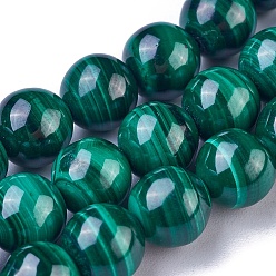 Malachite Malachite naturelles brins de perles, ronde, 8mm, Trou: 0.7mm, Environ 52~53 pcs/chapelet, 15.5 pouce (39.5 cm)
