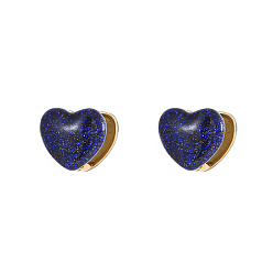 Dark Blue Heart Shape Golden 304 Stainless Steel Hoop Earrings, with Enamel, Dark Blue, 14.3x16.3mm