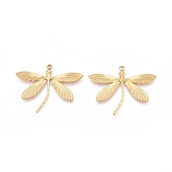 Настоящее золото 18K Ионное покрытие (ip) 304 подвески из нержавеющей стали, стрекоза прелести, реальный 18 k позолоченный, 28x35x1.5 мм, отверстие : 1.5 мм