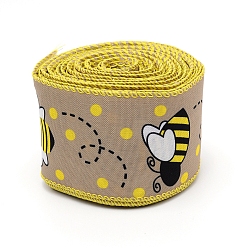 Pérou Ruban polyester, motif de paragraphe abeilles tournesol face unique, pour emballage cadeau, décoration artisanale arcs floraux, Pérou, 2-1/2 pouces (65 mm), 10 yard / rouleau (9.14 m / rouleau)