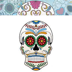 Разноцветный Хэллоуин тема светящиеся боди-арт татуировки наклейки, съемные временные татуировки бумажные наклейки, череп, красочный, 85x60 мм