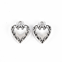 Antique Silver Tibetan Style Alloy Charms, Lead Free & Cadmium Free, Heart, Antique Silver, 12x9x2mm, Hole: 1.6mm, about 746pcs/500g