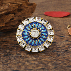 Темно-Голубой Богемный винтаж этнический сплав горный хрусталь перстни, Кольца для женщин с цветочным рисунком в эмалевой стилистике, глубокое синее небо