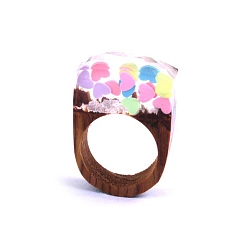 Разноцветный Кольца из смолы и дерева, звезда, красочный, размер США 8 (18.1 мм)