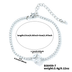 Платина Браслеты из медной монеты и латунных звеньев со стразами, теннисный браслет, элегантные украшения в европейско-американском стиле для женщин, кристалл, платина, 6-3/4 дюйм (17 см)