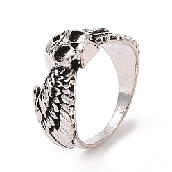 Antique Silver Alloy Skull Finger Ring, Gothic Jewelry for Women, Antique Silver, US Size 6 1/4(16.7mm)