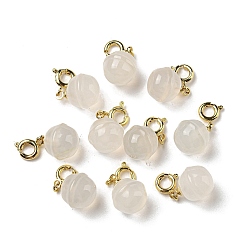 Real 14K Gold Plated Natural White Agate Pendant Decorations, Bell Gems Ornament with Brass Spring Ring Clasps, Real 14K Gold Plated, 21mm, Hole: 3mm