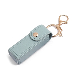 Light Blue PU Leather Lipstick Storage Bags, Portable Lip Balm Organizer Holder for Women Ladies, with Light Gold Tone Alloy Keychain, Light Blue, Bag: 9x2.5cm