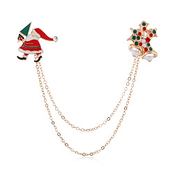 SD145 Christmas Bell Santa Claus Enamel Pin Chain Brooch Fashion Accessory
