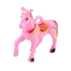 Pink Непрозрачные акриловые подвески с принтом, 3d амулеты в виде лошадей, розовые, 39x40x13 мм, отверстие : 4.5x3.5 мм