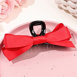 Red Double-sided Ribbon Bowknot Plastic Claw Hair Clips, For Thick Thin Hair, Red, 60x152mm