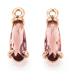 Сиена Граненые подвески стекла, с медными тонированными латунными открытыми спинками, слеза, цвет охры, 14.5x4.5x4 мм, отверстие : 1.2 мм