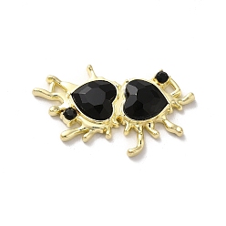 Black Alloy Connector Charms, Melting Heart Links with Glass, Lead Free & Cadmium Free, Light Gold, Black, 24x40x6mm, Hole: 2.6x2mm and 2.6x2.8mm