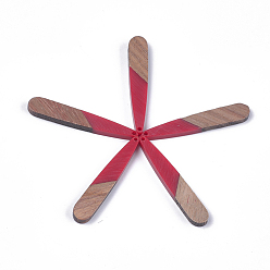 Red Resin & Walnut Wood Pendants, Teardrop, Red, 44x7.5x3mm, Hole: 1.2mm