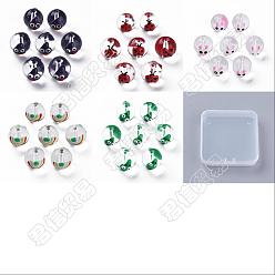 Mixed Color SUPERFINDINGS 20Ppcs 5 Style Transparent Glass Enamel Beads, Round, Mixed Color, 12.5~14x12~12.5x11.5~12mm, Hole: 1.6~2mm, 4pcs/style