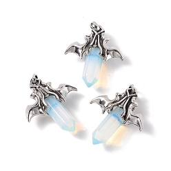 Opalite Opalite Pendants, with Antique Silver Tone Alloy Bat Findings, Cadmium Free & Lead Free, Faceted Bullet Charm, 47x39x14mm, Hole: 6x9mm