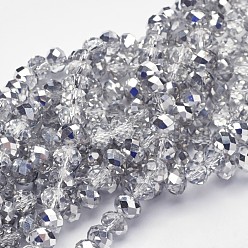 Silver Electroplate Glass Faceted Rondelle Beads Strands, Half Plated, Silver, 3x2mm, Hole: 1mm, about 100pcs/strand, 10 inch