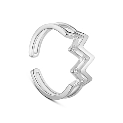 Silver TINYSAND 925 Sterling Silver Cuff Rings, Open Rings, with Hearts and Arrows Cubic Zirconia, Heart Beat, Silver, Size 6(16mm)