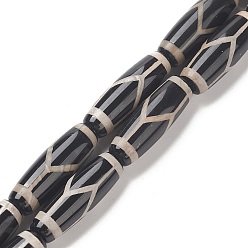 Tortoise Pattern Tibetan Style Turtle Back Pattern dZi Beads Strands, Natural Agate Beads, Dyed & Heated, Oval/Oblong, Black, 29~31x10~11.5mm, Hole: 2mm, about 10pcs/strand, 14.1~14.7 inch(36~37.5cm)