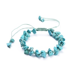 Synthetic Turquoise Adjustable Synthetic Turquoise(Dyed) Chip Beads Braided Bead Bracelets, with Nylon Thread, 1-7/8 inch(4.8cm)