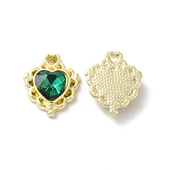 Green Alloy Pendant, with Glass, Light Gold, Lead Free & Cadmium Free, Heart Charm, Green, 17x15x5mm, Hole: 1.5x2mm