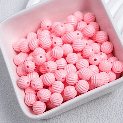 Pearl Pink Opaque Acrylic Beads, Corrugated Round, Pearl Pink, 9.5mm, Hole: 2mm