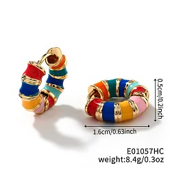 Разноцветный Латунные полосатые эмалевые бамбуковые серьги-кольца, винтажный модный аксессуар, золотые, красочный, 16x5 мм
