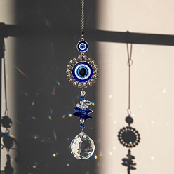 Flower Evil Eye Pendant Decorations, Alloy & Glass Hanging Suncatchers, for Home Decoration, Flower Pattern, 430mm