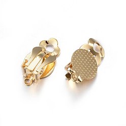 Golden 304 Stainless Steel Clip-on Earring Findings, with Round Flat Pad, Flat Round, Golden, 18x10x7mm, Hole: 1.2~3mm