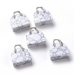 Синтетическая Бирюза Синтетические бирюзовые латунные подвески, платина, пакет, 27.5x25x10 мм, отверстие : 6 мм