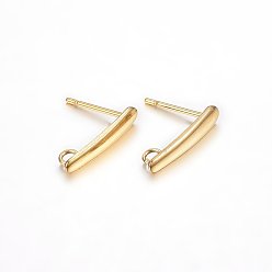 Golden Ion Plating(IP) 304 Stainless Steel Stud Earring Findings, with Loop, Golden, 15x3x1mm, Hole: 1.8mm, Pin: 0.8mm, 100pcs/bag