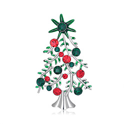 Silver Christmas Tree Enamel Pin with Colorful Rhinestone, Platinum Alloy Brooch for Backpack Clothes, Platinum, 68x40mm