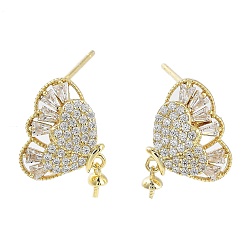Real 18K Gold Plated 925 Sterling Silver with Cubic Zirconia Stud Earrings Findings, Butterfly, Real 18K Gold Plated, 14x11mm, Pin: 0.6mm