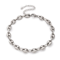 Нержавеющая Сталь Цвет 304 браслеты-цепочки с овальными звеньями из нержавеющей стали для мужчин и женщин, ссылка на кофейные зерна, цвет нержавеющей стали, 8-1/8 дюйм (20.5 см), ссылка: 9x7x2 mm