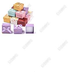 Mixed Color 6Pcs Cardboard Ring Boxes, with Bowknot Ribbon Outside and White Sponge Inside, Square, Mixed Color, 5~5.3x5~5.3x3.8~4cm