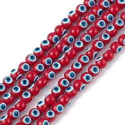 Brown Baking Painted Glass Beads, Round with Evil Eye, Red, 6x5mm, Hole: 1.2mm, about 63~68pcs/strand, 13.70~15.04(34.8~38.2cm)