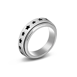 Star Stainless Steel Rotating Finger Ring, Fidget Spinner Ring for Calming Worry Meditation, Star, US Size 6(16.5mm) 