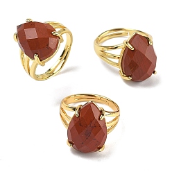 Красный Камень Латунные манжеты с открытыми кольцами, с естественной красной яшмой, слеза, граненые, стойки покрытие, долговечный, золотые, 18 мм