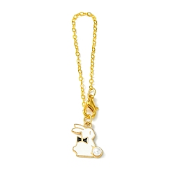 Black Alloy Enamel Rabbit Cup Pendant Decorations, with Brass Flat Oval Cable Chains, Black, 130mm