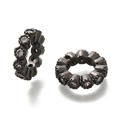 Черный Цвет Металла Покрытие стойки латунь микропаве прозрачные кубические циркониевые бусины, долговечный, без свинца и без кадмия, большое отверстие шарик, металлический черный , 12x3 мм, отверстие : 6.5 мм