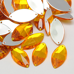 (932FM) Темно-синий аква-матовый с подкладкой Шить на горный хрусталь, Тайвань акриловые горный хрусталь, два отверстия, аксессуары для одежды, граненые, лошадиный глаз , темно-золотистые, 15x7x3.5 мм, отверстие: 1 мм