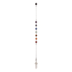 Platinum Bullet & Round Gemstone Dowsing Pendulums, with 304 Stainless Steel Cable Chains, Stainless Steel Color, 298mm, Hole: 2mm