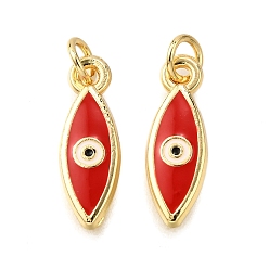Красный Латунь эмаль подвески, с целью перехода в кольце, конский глаз с оберегом от сглаза, стойки покрытие, без кадмия и без свинца, долговечный, золотые, красные, 18x6x2 мм, отверстие : 3 мм