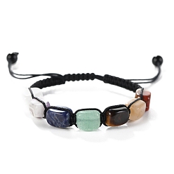 Mixed Stone Natural Mixed Gemstone Rectangle Beaded Bead Bracelets, Chakra Theme Adjustable Bracelet, 8-5/8 inch(22cm)