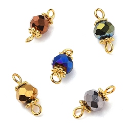 Mixed Color Electroplate Glass Beads Links Connectors, with Tibetan Style Alloy Spacer Beads and Brass Eye Pin Findings, Faceted Round, Mixed Color, 13.5x6mm, Hole: 1.6mm