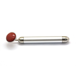 Red Jasper Natural Red Jasper Electric Massage Sticks, Massage Wand (No Battery), Fit for AA Battery, with Zinc Alloy Finding, Massage Tools, with Box, 155x16mm
